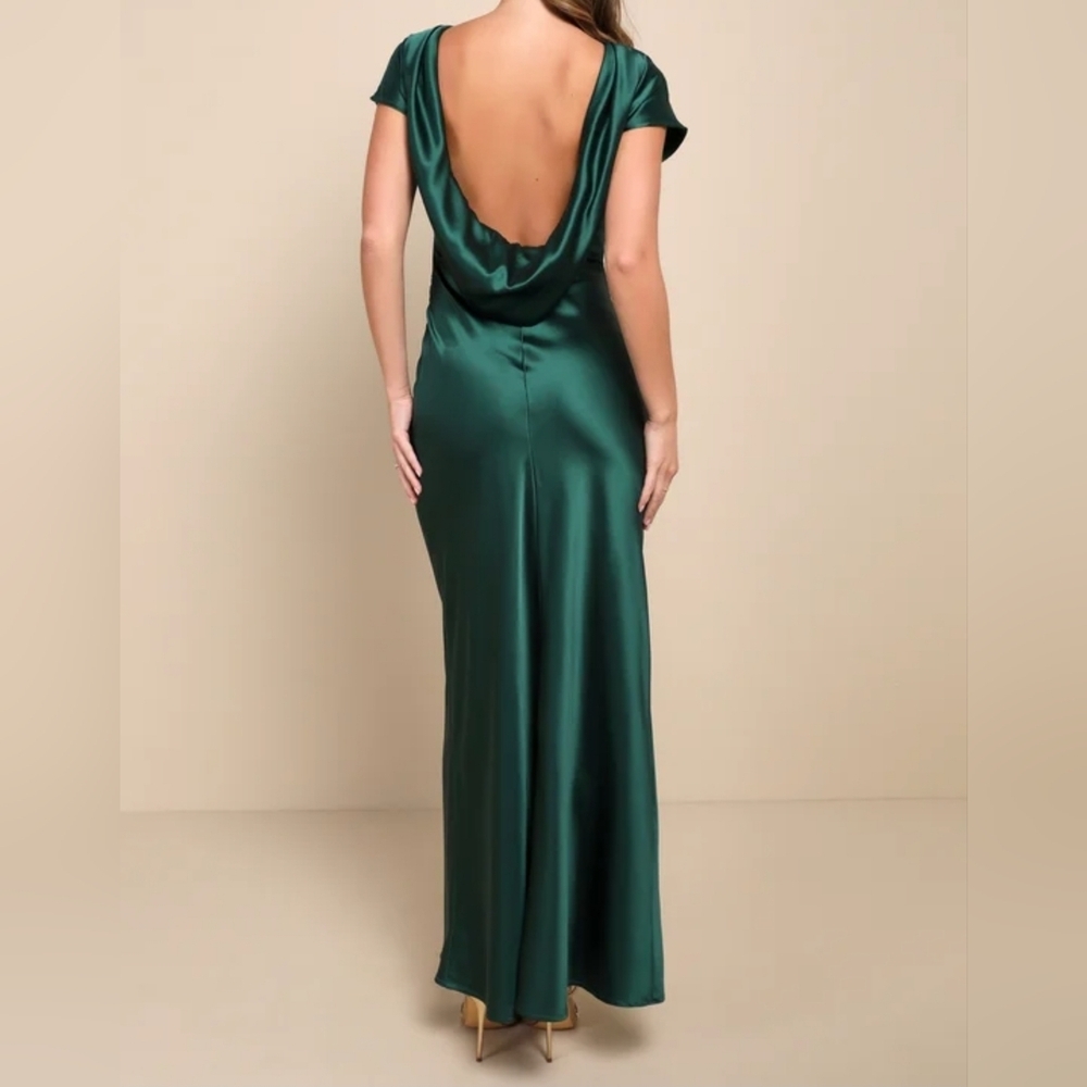 Lulu's Emerald Green Satin Backless Gown